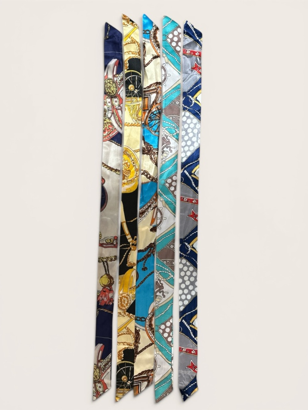 Silk Skinny Scarf Wrap - Blue, Turquoise & Cream Multi-Stripe Pattern pick 1